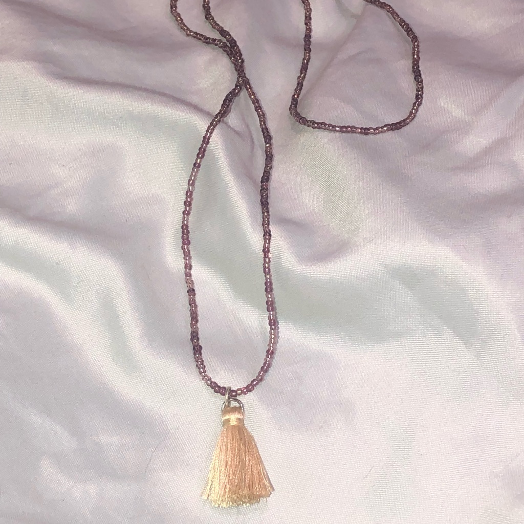 Brown Beaded Necklace Cream Tassel New
